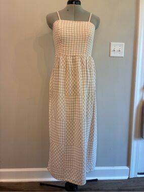 Boho Japna Beige Gingham Maxi Dress 0114